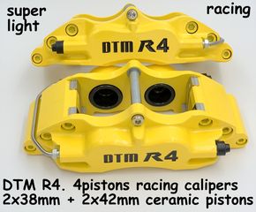DTM R4. ΔΑΓΚΑΝΕΣ CALIPERS YELLOW ΚΙΤΡΙΝΕΣ /4 xPISTONS 2Χ38mm + 2Χ42mm for ROTORS 320mm εως 340mm