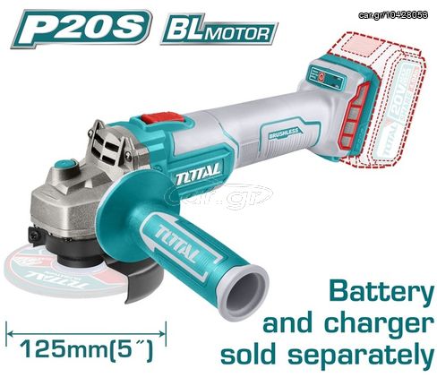 Τροχός Γωνιακός Μπαταρίας Λιθίου TOTAL 20V / 125mm ( SOLO ) Επαγγελματικός BRUSHLESS MOTOR ( TAGLI201258 )