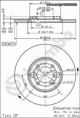 ΔΙΣΚΟI ΦΡΕΝΩΝ JAGUAR ΠΙΣΩ ΚΑΙΝ. BREMBO 08255710 JAGUAR XJ JAGUAR E-TYPE JAGUAR XJSC DAIMLER 2.8 DAIMLER COUPE