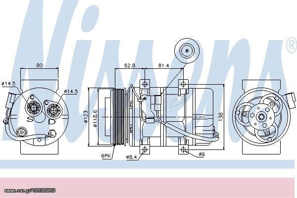 A/C COMPRESSOR VOLVO S60   00- ΚΑΙΝ. NISSENS 89069 VOLVO S60 VOLVO S80 VOLVO V70 VOLVO XC70