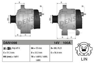 ALTERNATOR AURIS 1,6 12- ΚΑΙΝ. DENSO DAN1098 TOYOTA AURIS TOYOTA COROLLA