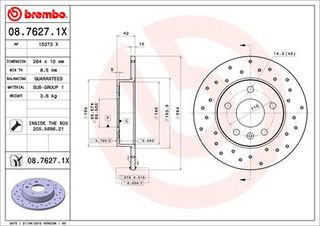 XR ΔΙΣ.ΦΡ.ΟΠ.ASTRA 1,8/ZAFIRA ΚΑΙΝ. BREMBO 0876271X CHEVROLET ZAFIRA OPEL ASTRA OPEL COMBO OPEL CORSA OPEL MERIVA OPEL ZAFIRA