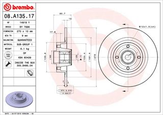 ΔΙΣΚ.ΦΡ.ΟΠ.MEGANE /SCENIC 03- ΚΑΙΝ. BREMBO 08A13517 RENAULT MEGANE RENAULT SCENIC