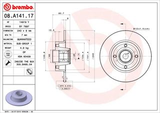 ΔΙΣΚΟΙ ΦΡ.ΟΠ.CLIO III/MEGANEII ΚΑΙΝ. BREMBO 08A14117 RENAULT CLIO RENAULT MEGANE RENAULT MODUS RENAULT TWINGO RENAULT WIND