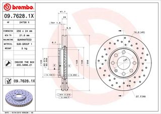 XR ΔΙΣΚΟΙ ΦΡ.OPEL ASTRA II 98- ΚΑΙΝ. BREMBO 0976281X OPEL ASTRA