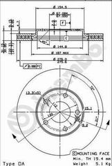 ΔΙΣΚΟΙ ΦΡΕΝΩΝ ΕΜ.MERC.A190 99- ΚΑΙΝ. BREMBO 09851910 MERCEDES-BENZ A-CLASS