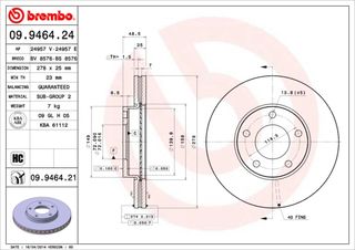 ΔΙΣΚΟΙ ΦΡ.ΕΜ.MAZDA 3 1.4/1.6 ΚΑΙΝ. BREMBO 09946424 MAZDA 3 MAZDA 5