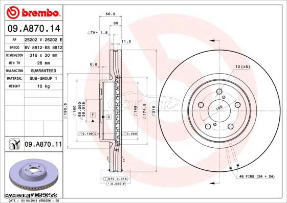 ΔΙΣΚ.ΦΡΕΝ.ΕΜ.FORESTER ΚΑΙΝ. BREMBO 09A87014 SUBARU FORESTER SUBARU LEGACY SUBARU OUTBACK