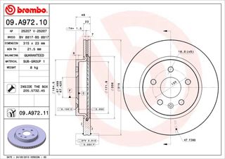 ΔΙΣΚΟΙ ΦΡΕΝ.ΟΠ.OPEL INSIGNIA ΚΑΙΝ. BREMBO 09A97210 CHEVROLET MALIBU OPEL INSIGNIA SAAB 9-5