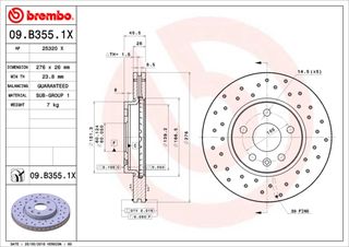 XR ΔΙΣΚΟΙ ΦΡΕΝ.ΕΜ.OPEL ASTRA J ΚΑΙΝ. BREMBO 09B3551X CHEVROLET AVEO CHEVROLET CRUZE OPEL ASTRA