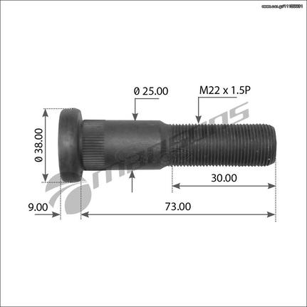 Μπουλόνι Fruehauf - Trailor M22x1.5P Ø38 Ø25 Μήκος 73mm [Τιμή ΜΕ ΦΠΑ]