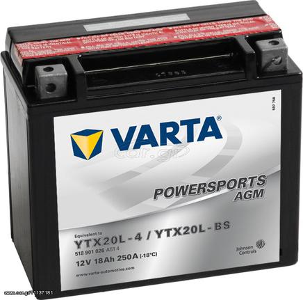 VARTA ΜΠΑΤΑΡIΕΣ MOTO YTX20L-BS (18Ah/250A) 177x88x156 eautopshop.gr
