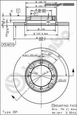 ΔΙΣΚΟΙ ΦΡΕΝΩΝ MITSUBISHI COLT ΚΑΙΝ. BREMBO 08497410 HYUNDAI PONY MITSUBISHI COLT