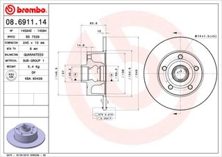 ΔΙΣΚΟΙ ΦΡΕΝΩΝ A-4 ALL 94- ΟΠ ΚΑΙΝ. BREMBO 08691114 AUDI A4