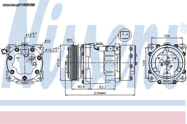 A/C COMPRESSOR PEUGEOT 307 00- ΚΑΙΝ. NISSENS 89032 CITROEN BERLINGO CITROEN C5 CITROEN C8 CITROEN JUMPER CITROEN JUMPY CITROEN XSARA FIAT DUCATO FIAT SCUDO FIAT ULYSSE LANCIA PHEDRA PEUGEOT 307 PEUGE