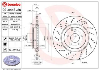 ΔΙΣΚΟΙ ΦΡΕΝ.ΕΜ.ΤΡ.MB.W203/C209 ΚΑΙΝ. BREMBO 09A44820 MERCEDES-BENZ C-CLASS MERCEDES-BENZ CLK MERCEDES-BENZ SLK