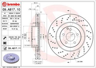 ΔΙΣΚΟΙ ΦΡΕΝ.ΕΜ.ΤΡ.MB.W221 ΚΑΙΝ. BREMBO 09A81710 MERCEDES-BENZ E-CLASS MERCEDES-BENZ S-CLASS MERCEDES-BENZ SL