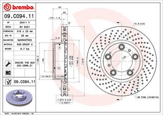 ΔΙΣΚ.ΦΡΕΝ.ΕΜ.ΑΡ.ΤΡ.POR.911 997 ΚΑΙΝ. BREMBO 09C09411 PORSCHE 911 PORSCHE BOXSTER PORSCHE CAYMAN