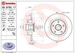 ΔΙΣΚ.ΦΡ.ΟΠ.(ABS)LAGUNA II 01- ΚΑΙΝ. BREMBO 08979217 RENAULT GRAND SCENIC RENAULT LAGUNA RENAULT SCENIC