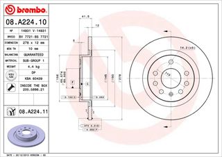 ΔΙΣΚΟΙ ΦΡ.ΟΠ.CROMA 1.8 16V 05- ΚΑΙΝ. BREMBO 08A22410 FIAT CROMA