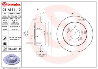 ΔΙΣΚΟΙ ΦΡΕΝ.ΟΠ.KIA CARENS III ΚΑΙΝ. BREMBO 08A63110 KIA CARENS