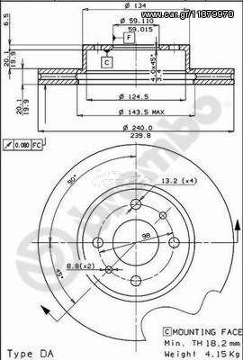 ΔΙΣΚΟI ΦΡΕΝΩΝ FIAT UNO TURBO ΚΑΙΝ. BREMBO 09302320 FIAT UNO