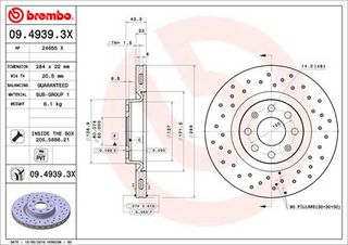 XR ΔΙΣ.ΦΡ.ΕΜ.PUNTO1.3/1.9 MJT ΚΑΙΝ. BREMBO 0949393X FIAT GRANDE FIAT PUNTO OPEL ADAM OPEL CORSA