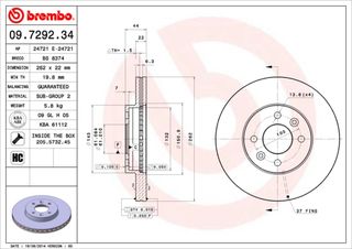 ΔΙΣΚΟΙ ΦΡΕΝΩΝ LAGUNA MEGANE ΚΑΙΝ. BREMBO 09729234 RENAULT LAGUNA RENAULT MEGANE RENAULT SAFRANE