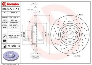 XR ΔΙΣ.ΦΡ.ΕΜ.VAG 312X25 ΚΑΙΝ. BREMBO 0997721X AUDI A1 AUDI A3 AUDI Q3 AUDI TT SEAT ALHAMBRA SEAT ALTEA SEAT LEON SKODA OCTAVIA SKODA SUPERB SKODA YETI VW BEETLE VW CADDY VW CC VW EOS VW GOLF VW JETTA