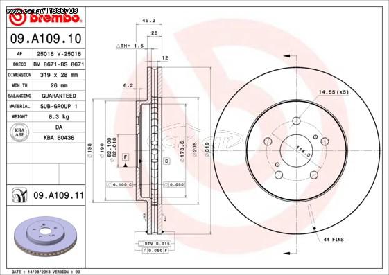 ΔΙΣΚΟΙ ΦΡ.ΕΜ.LEXUS RX300/RX350 ΚΑΙΝ. BREMBO 09A10910 LEXUS RX