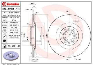 ΔΙΣΚΟΙ ΦΡΕΝ.ΕΜ.A3/S3/LEON II ΚΑΙΝ. BREMBO 09A20110 AUDI A3 SEAT LEON SKODA SUPERB VW EOS VW GOLF VW PASSAT VW SCIROCCO