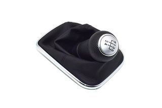 Leather Luxe Δερμάτινη Φούσκα Με Πόμολο 5 Ταχυτήτων Για Volkswagen Golf 4 - Bora - Jetta Ασημί - Εσωτερική Διάμετρο 23mm