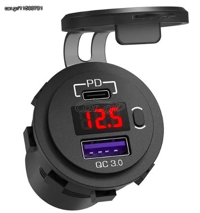 Φορτιστής Fast Charge με 1 USB / 1 θύρα Type-C και βολτόμετρο 12-24V.....Sound☆Street.....