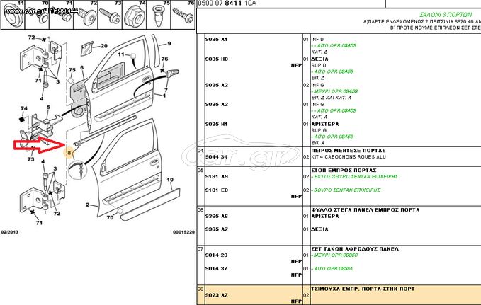 ΛΑΣΤΙΧΟ ΠΟΡΤΑΣ ΕΜΠΡΟΣ ΑΡΙΣΤΕΡΗΣ CITROEN XSARA I,II    00009023AZ   (3ΘΥΡΟ)                                                              