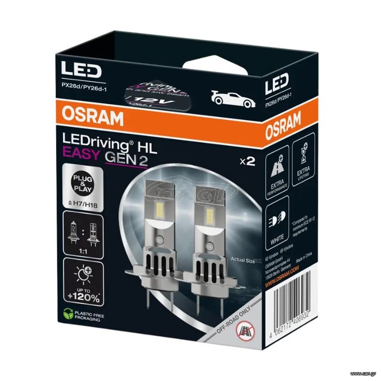 Led OSRAM H7/H18 12V 16W LEDRIVING HL EASY GEN 2 Κωδικός : 64210DWESY2-2HB....SoundStreet.....
