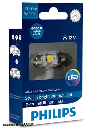 Led Philips Festoon 43mm 6000K 12V X-treme Ultinon Gen2 Τιμή Τεμαχίου...Sound☆Street...