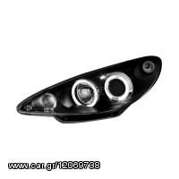 PEUGEOT 206 02-07 Φανάρια DECTANE Angel Eyes Peugeot 206 02-07 (Όχι για SW/CC) (Μαύρο) Λάμπες H1, Φλας, Με διπλό Δα.