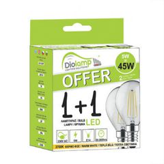 Λάμπα led filament σφαιρική Ε14 5W 230V 2700k θερμό λευκό φως 400Lm σε blister 2 τμχ