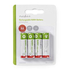 Επαναφορτιζόμενες μπαταρίες ΑΑ Νi-MH 2000 mAh 1.2V NEDIS BANM20HR64B σε blister 4 μπαταριών