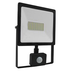 Προβολέας led slim 50W μαύρος με ανιχνευτή κίνησης 6000k ψυχρό λευκό φως 230V 4500Lm IP66