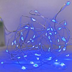 50 micro led μπαταρίας σταθερά σε πλεξούδα με ασημί σύρμα μπλε φως εσωτερικού χώρου IP20