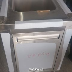 INOXWEB 2027-Επαγγελματική λάντζα ανοξείδωτη κλειστή 70χ70χ87 με 1 γούρνα δεξιά 50χ50χ30 εκ ID-LANK70.1