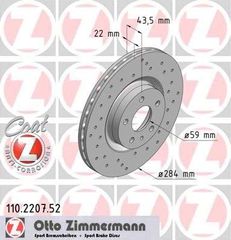 ΤΡΥΠΗΤΕΣ ΔΙΣΚΟΠΛΑΚΕΣ ZIMMERMANN (GERMANY) 284X22 ΓΙΑ ALFA ROMEO 147 , 156  / FIAT DOBLO / OPEL COMBO