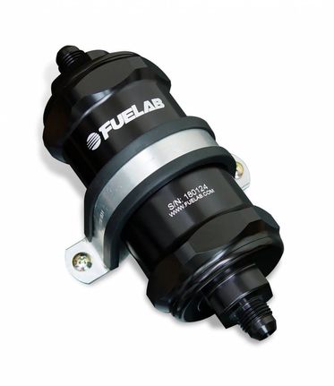 Fuelab In-Line Fuel Filter Standard Length -6AN Inlet/Outlet 40 Micron Stainless Steel Element W/Check Valve Black