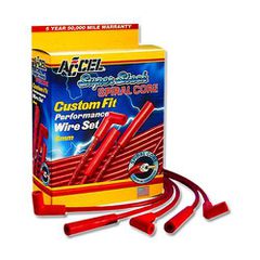 Accel Super Stock Spiral Core 8mm Red Wire set with Red Straight Boots