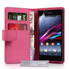YouSave Accessories Θήκη- Πορτοφόλι για Sony Xperia Z1 Compact  by YouSave ροζ και δώρο screen protector