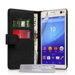 YouSave Accessories Θήκη- Πορτοφόλι για Sony Xperia C5 Ultra by YouSave μαύρη και δώρο screen protector