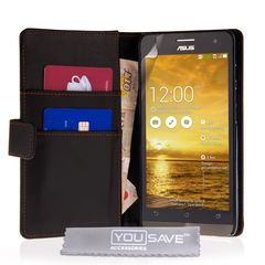 YouSave Accessories Θήκη- Πορτοφόλι για Asus Zenfone 5 by YouSave μαύρη και δώρο screen protector