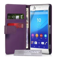 YouSave Accessories Θήκη- Πορτοφόλι για Sony Xperia Z3+ (Plus) by YouSave μωβ και δώρο screen protector (200-100-996)