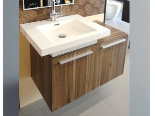 Σετ Έπιπλο Μπάνιου ECO-80BL 80 εκ.-Νιπτήρα τύπου Corian- Καθρέπτης 40*100 εκ, Χρώμα Walnut (Καρυδιά) FT21.080.001W